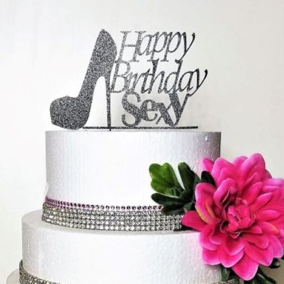 Large Black Sexy Glitter Shoe Cake Topper - Picture 1 of 2